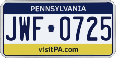 PA license plate JWF0725