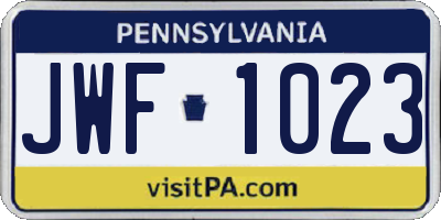 PA license plate JWF1023