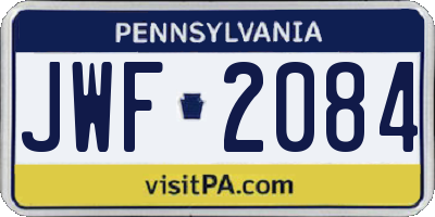 PA license plate JWF2084