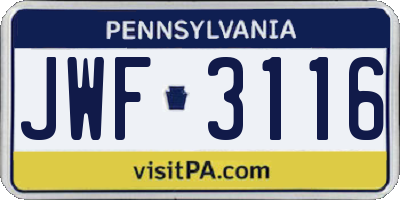 PA license plate JWF3116