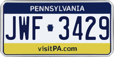 PA license plate JWF3429