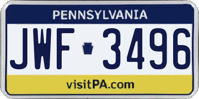 PA license plate JWF3496