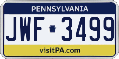 PA license plate JWF3499