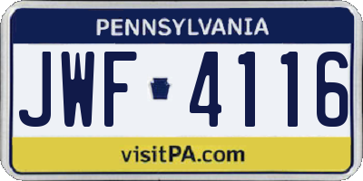 PA license plate JWF4116
