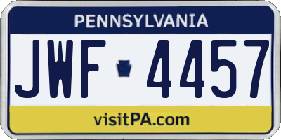 PA license plate JWF4457