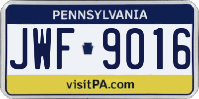 PA license plate JWF9016