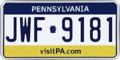 PA license plate JWF9181