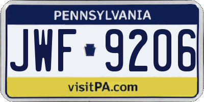 PA license plate JWF9206