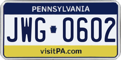 PA license plate JWG0602