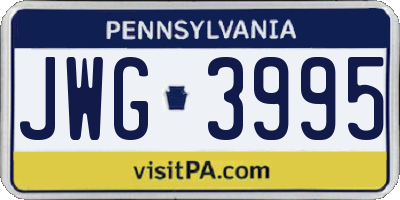 PA license plate JWG3995