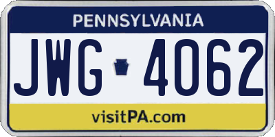 PA license plate JWG4062