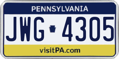 PA license plate JWG4305