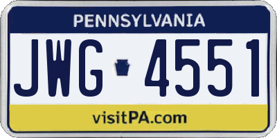 PA license plate JWG4551