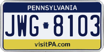 PA license plate JWG8103