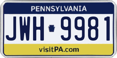 PA license plate JWH9981
