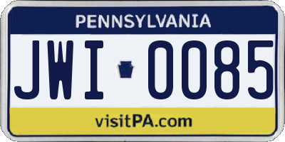 PA license plate JWI0085