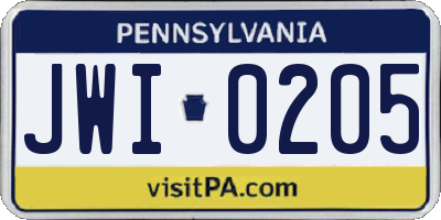 PA license plate JWI0205