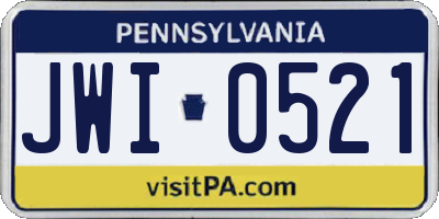 PA license plate JWI0521