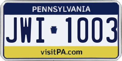 PA license plate JWI1003