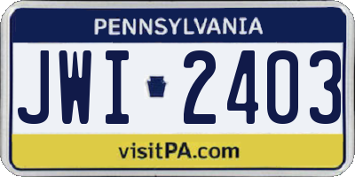 PA license plate JWI2403