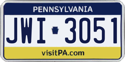 PA license plate JWI3051