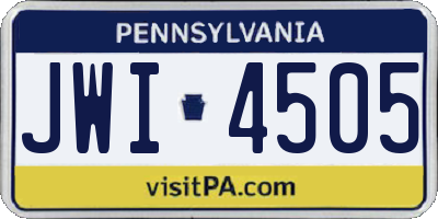 PA license plate JWI4505
