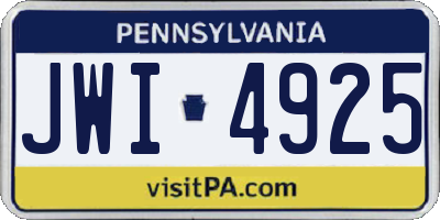 PA license plate JWI4925