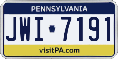 PA license plate JWI7191