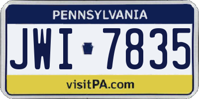 PA license plate JWI7835