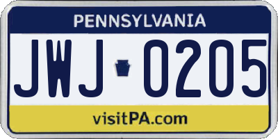 PA license plate JWJ0205