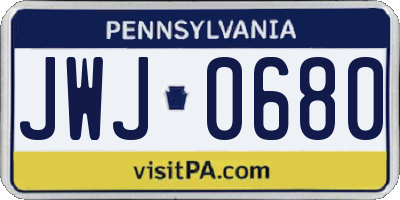 PA license plate JWJ0680