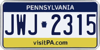 PA license plate JWJ2315