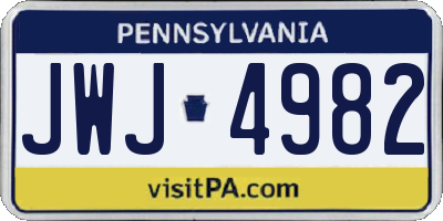 PA license plate JWJ4982