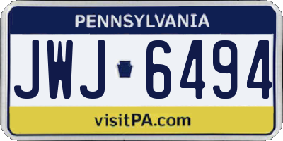 PA license plate JWJ6494