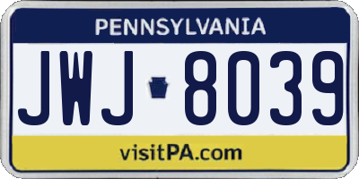 PA license plate JWJ8039