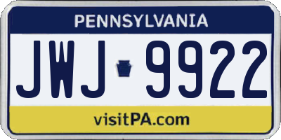 PA license plate JWJ9922