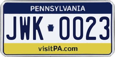 PA license plate JWK0023