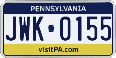 PA license plate JWK0155