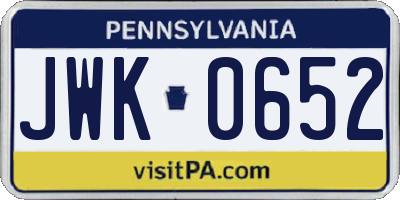PA license plate JWK0652