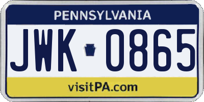 PA license plate JWK0865