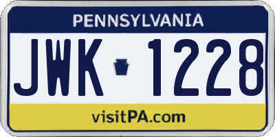 PA license plate JWK1228