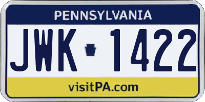 PA license plate JWK1422