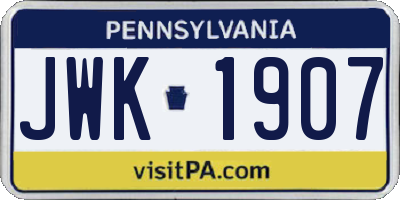 PA license plate JWK1907