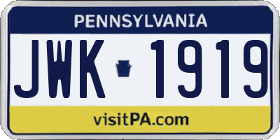 PA license plate JWK1919
