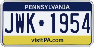 PA license plate JWK1954