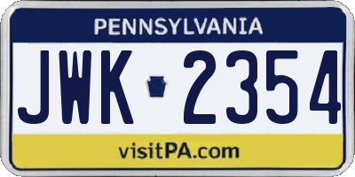PA license plate JWK2354