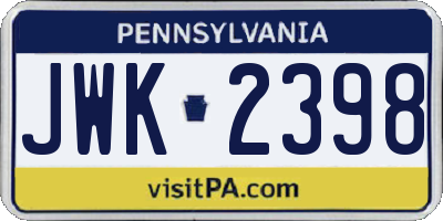 PA license plate JWK2398