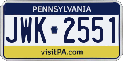 PA license plate JWK2551