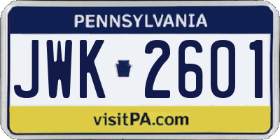 PA license plate JWK2601