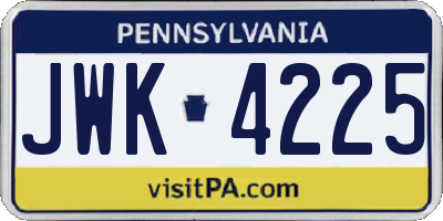 PA license plate JWK4225